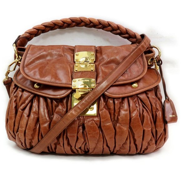 Miu Miu Handbags - MIU MIU BROWN LEATHER SHOULDER BAG